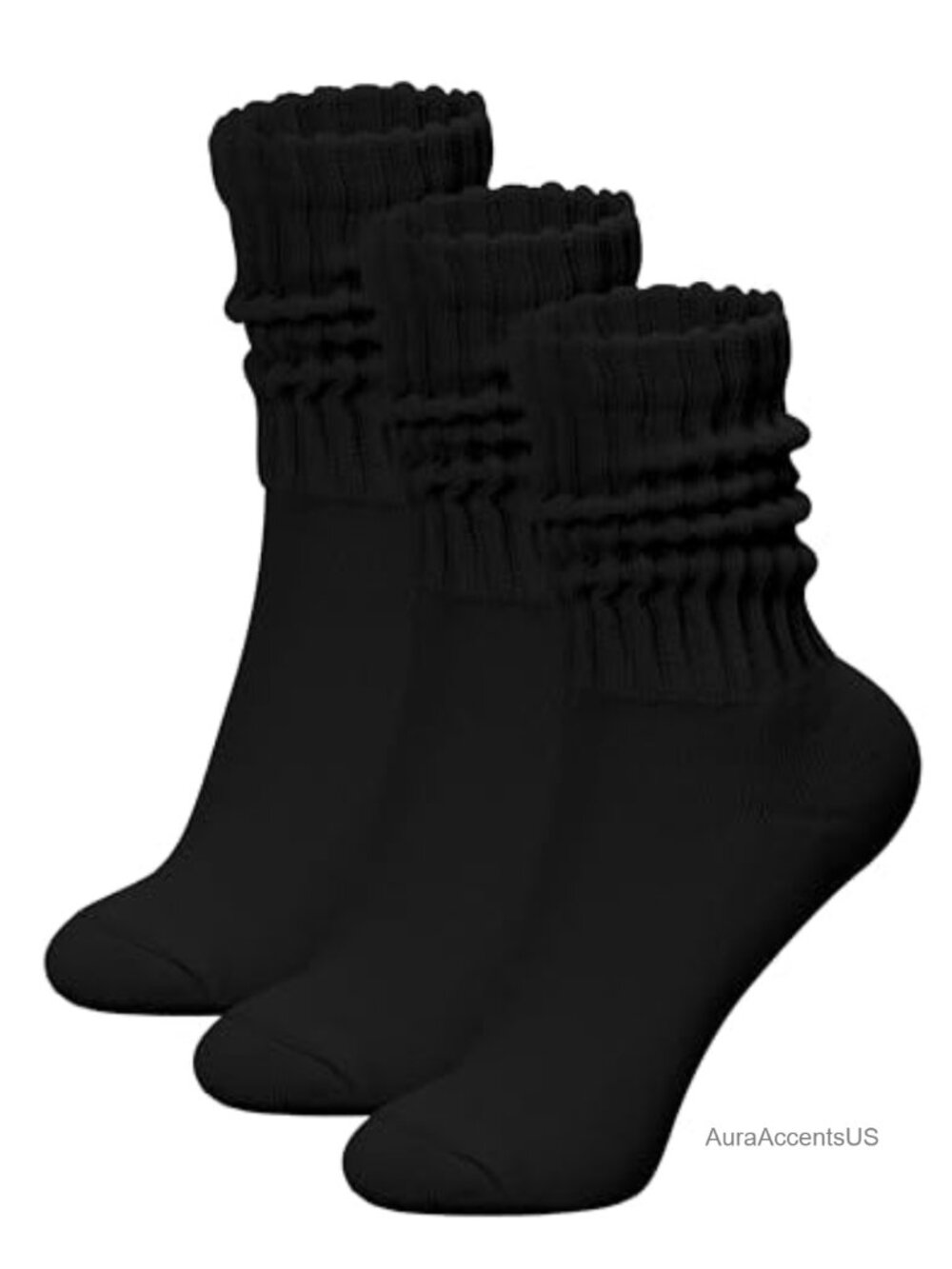 3 Pack Cotton Slouch Crew Socks Womens Mid Calf Cushioned Ribbed